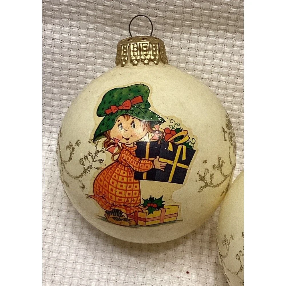 3 Vintage White Glass Christmas Ornaments West Germany Rag Doll/ Child/ Girl